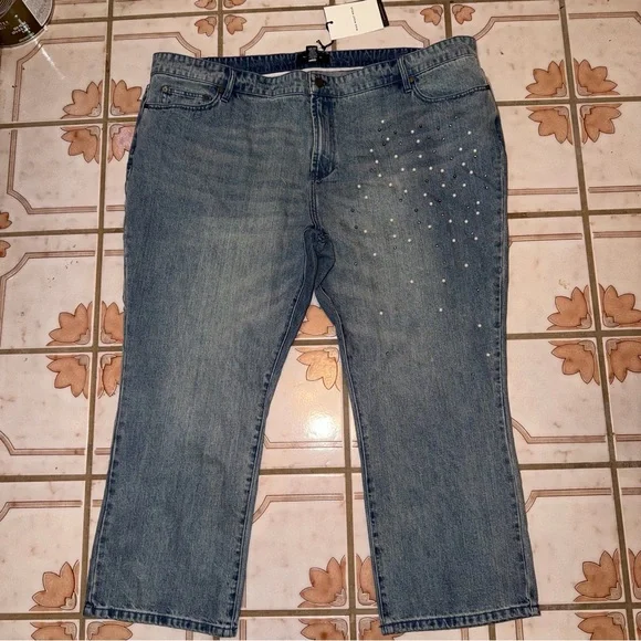 Who What Wear Blue Straight Leg Jeans with Embellishments - Picture 1 of 8